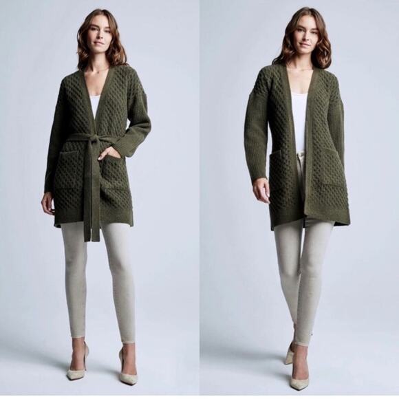L’Agence NWT Juna Cable Cardigan Olive Green Chunky Oversized Wool Blend XXS - Picture 1 of 5
